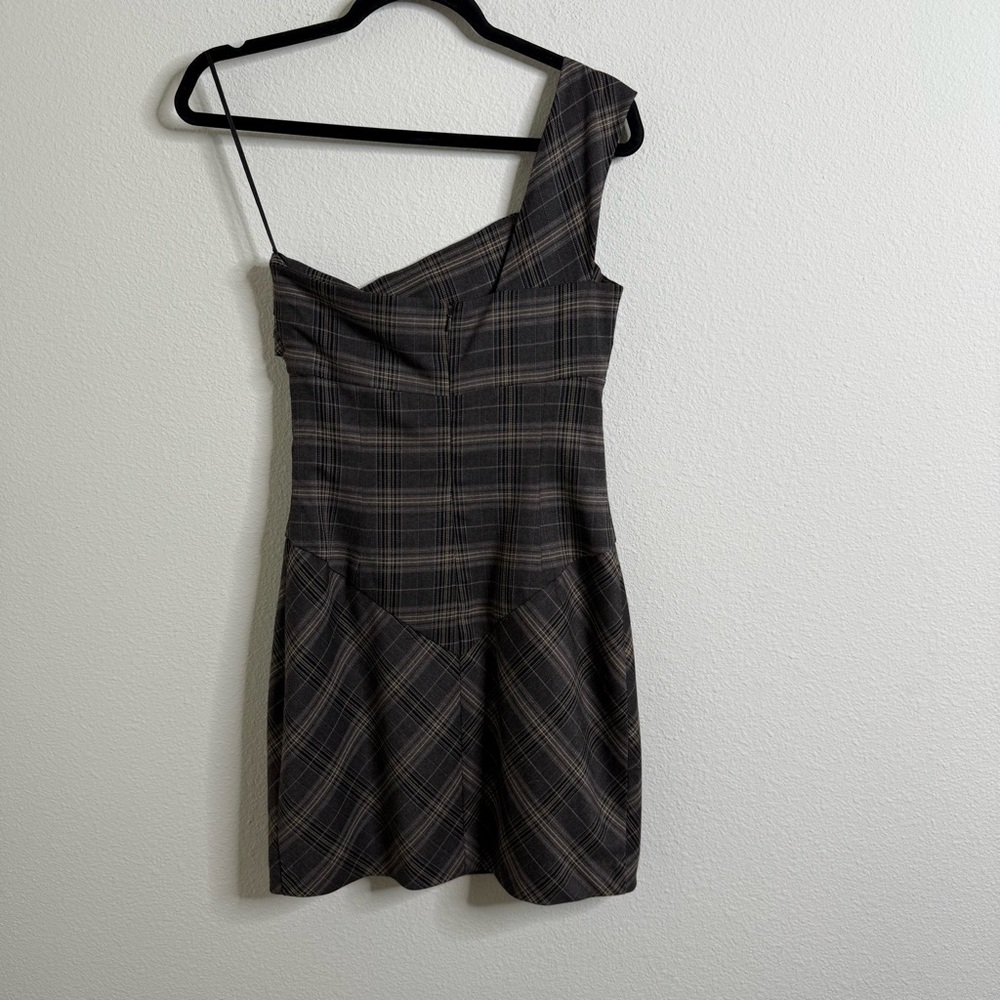 Black Halo One Shoulder Plaid Mini Jackie Dress Size 2 Multi Color PTP: 15” - Picture 8 of 16